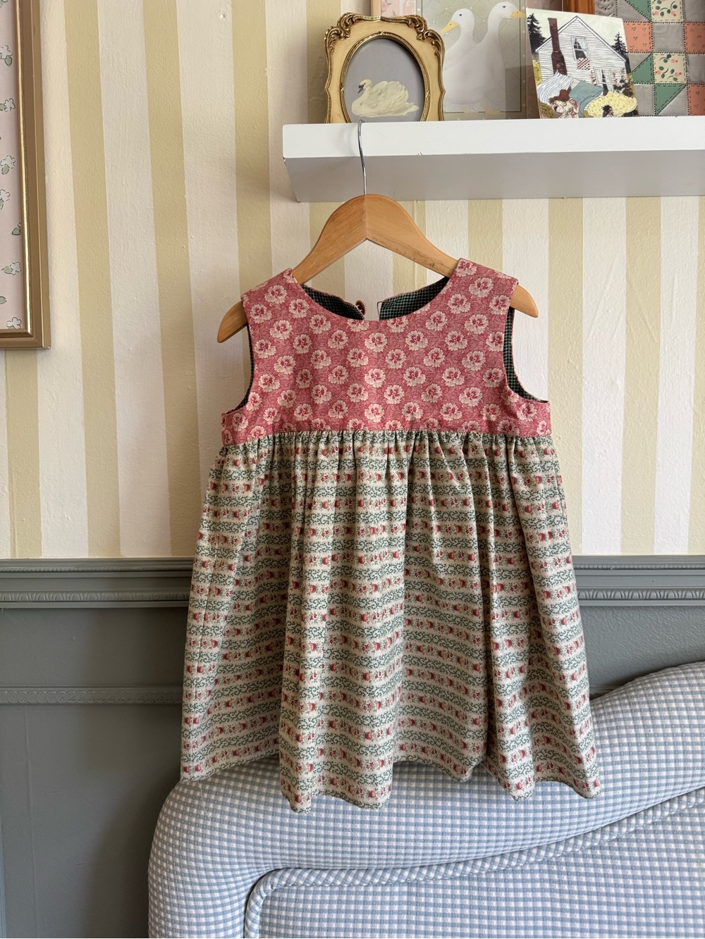 Girls Pink & Cream Floral Sleeveless Cotton Dress